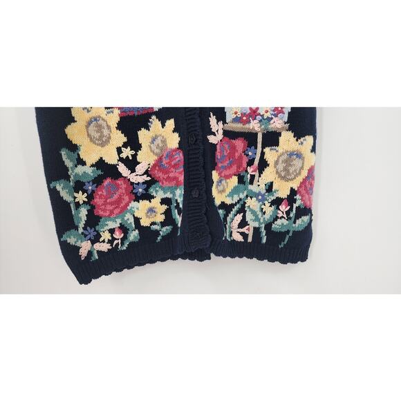 Vintage Floral Bird House 3 Button Sweater Vest Hand Knitt Size‎ Small - Picture 6 of 9